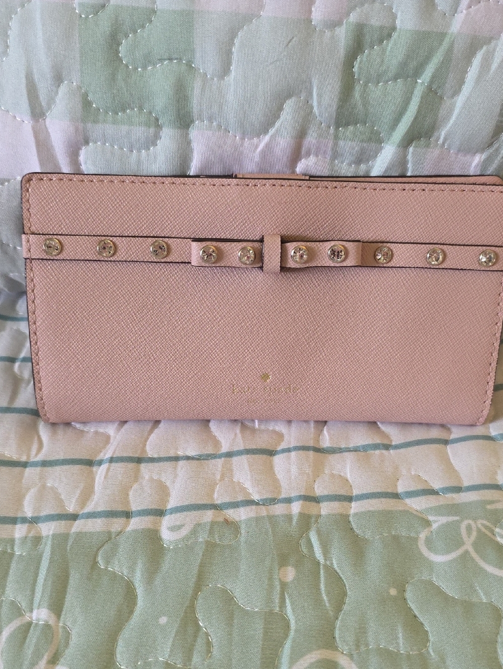 kate spade Light Blush Studded Bow Saffiano Wallet